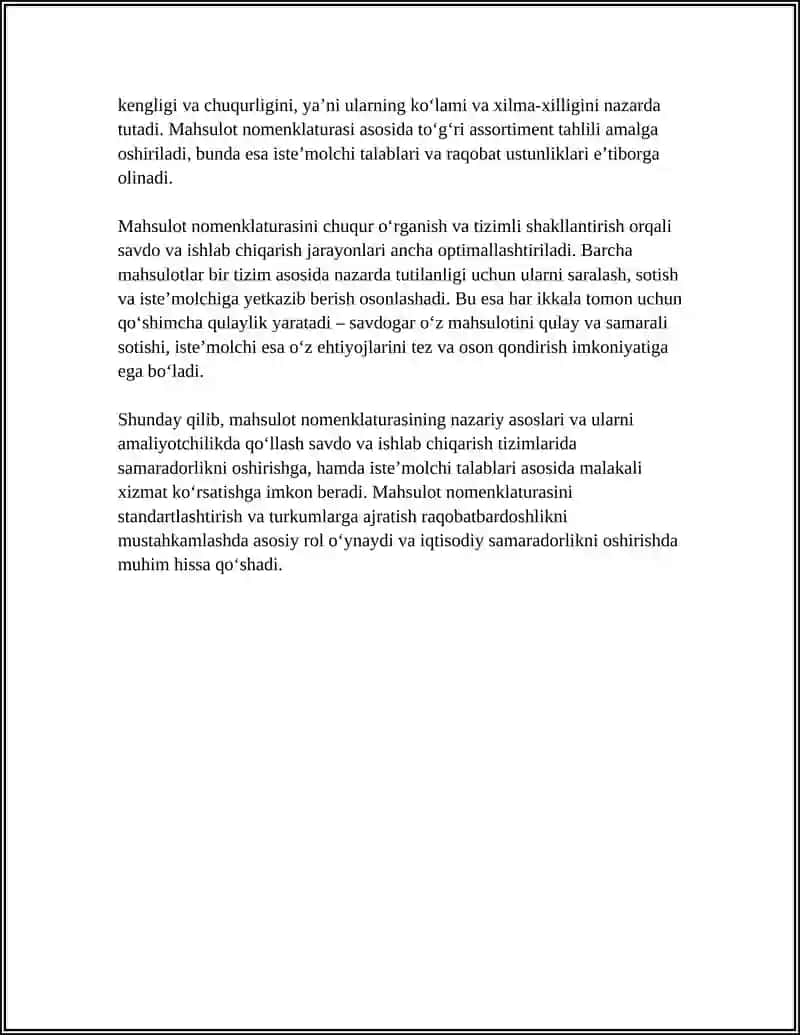 MAHSULOT NOMENKLATURASI VA ASSORTIMENTINING TAHLILI 4