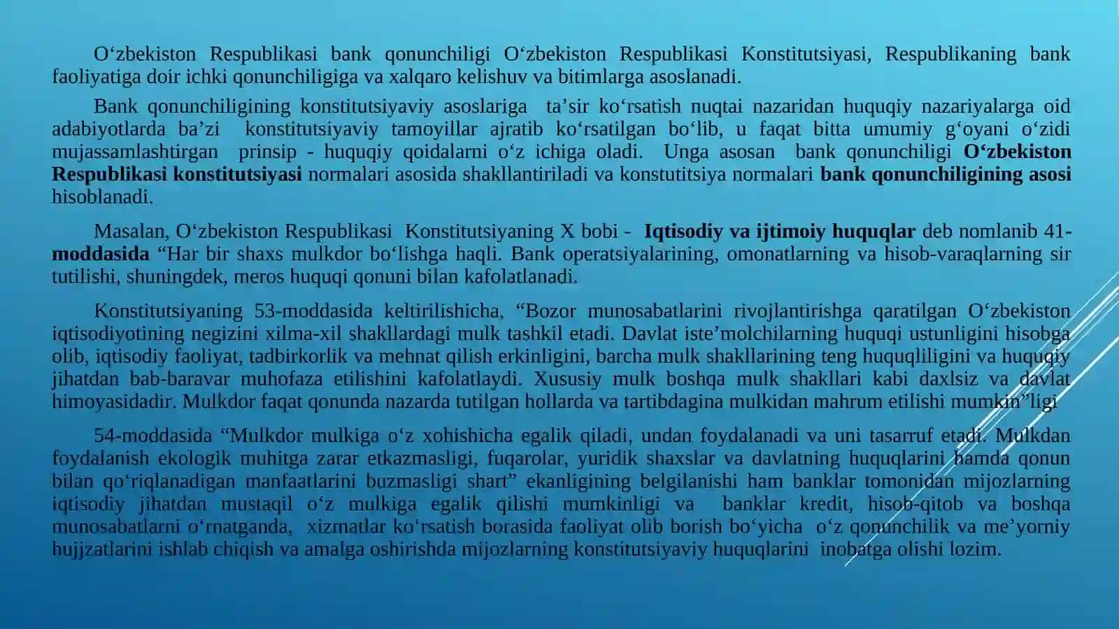 Bank huquqi” fanining predmeti va vazifalari. Bank huquqi, mohiyati, tamoyillari va manbalari 4