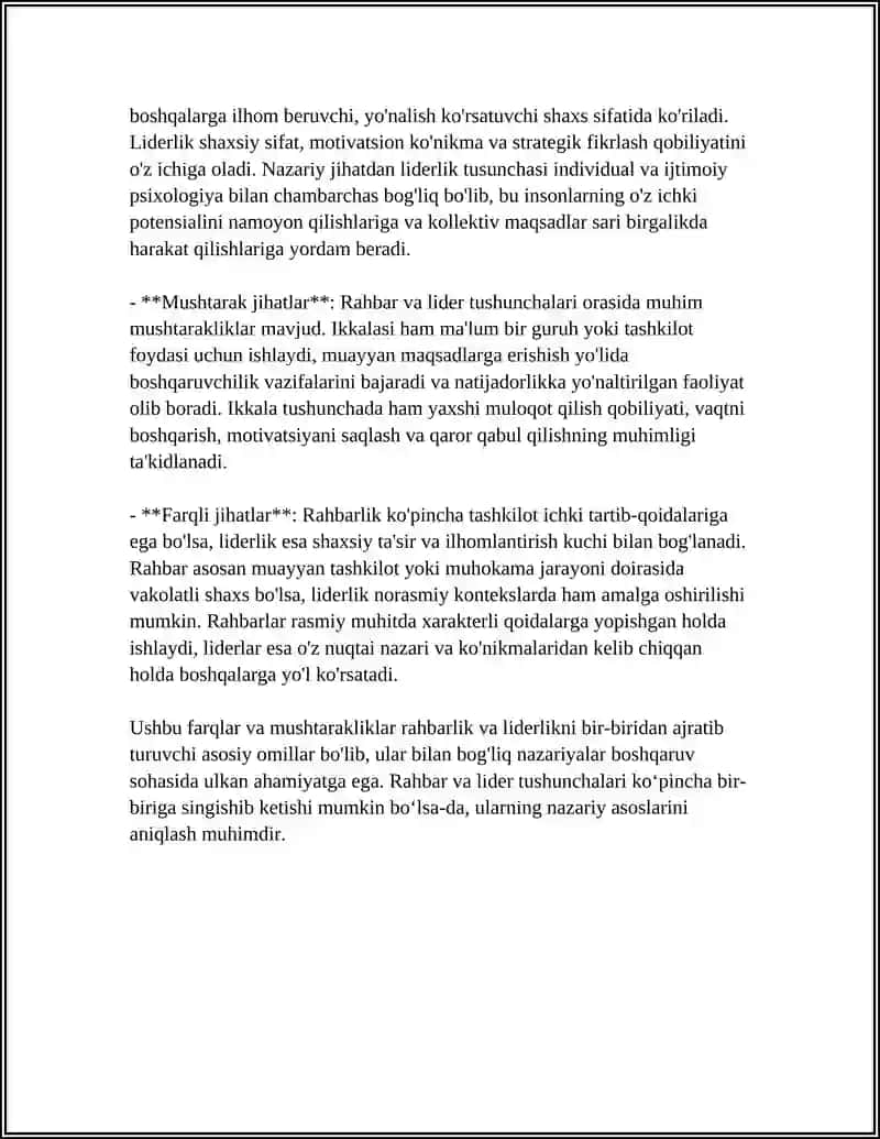 RAHBAR VA LIDER TUSHUNCHALARI OʻRTASIDAKI MUSHTARAK VA FARQLI JIHATLAR 4