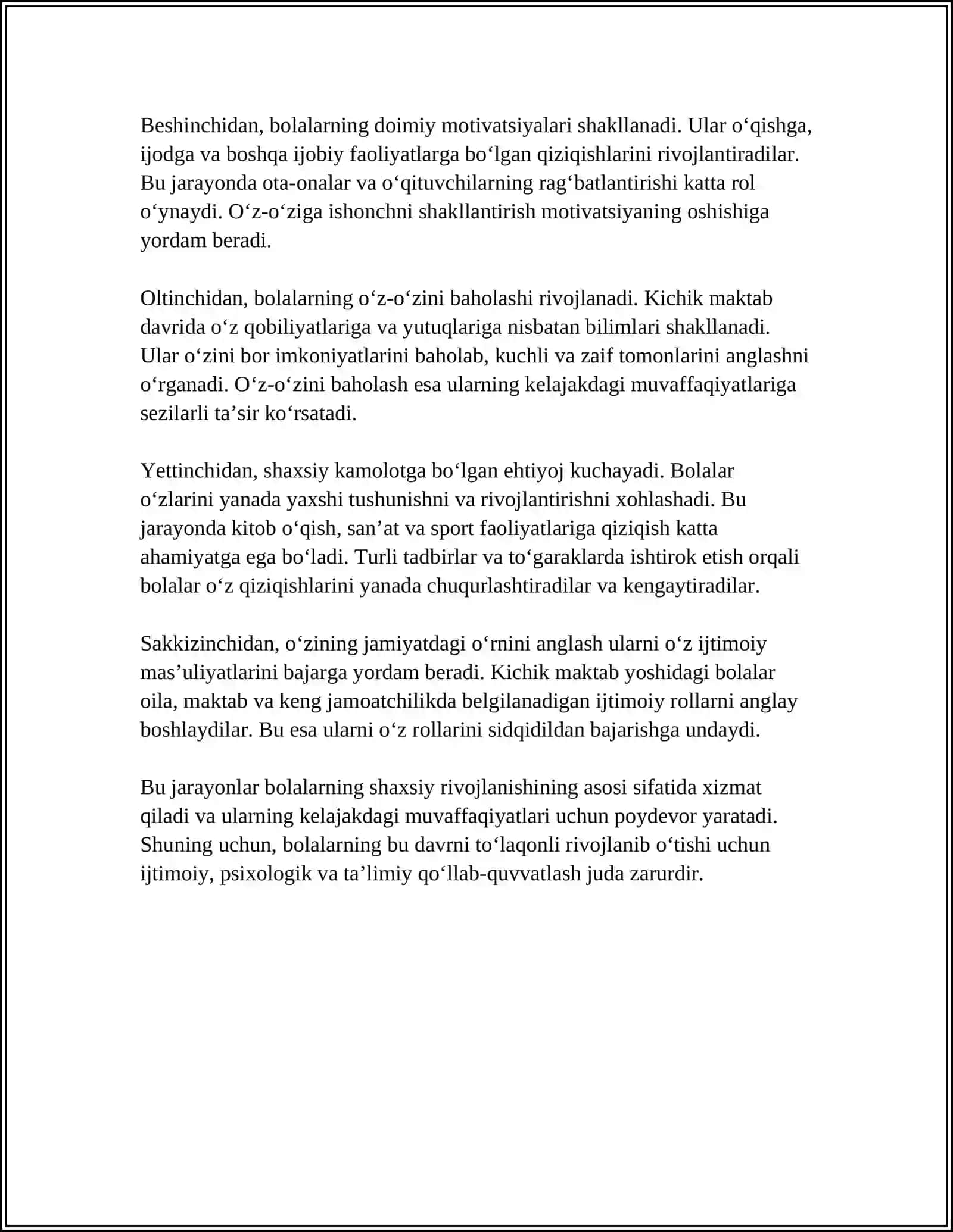 Kichik maktab yoshidagi bolaning shaxsiy rivojlanish xususiyatlari 4