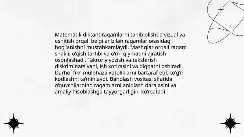 Raqamlashga oʻrgatishda matematik diktantning oʻrni 4