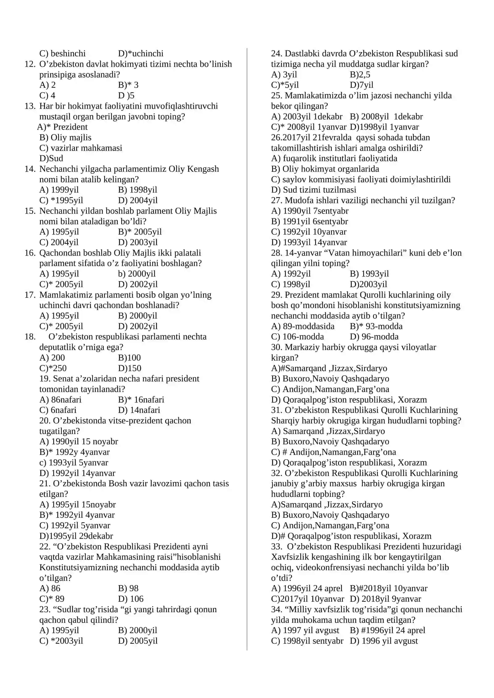 11-sinf O’zbekiston tarixi darsligi yuzasidan mavzulashtirilgan test to’plami 4