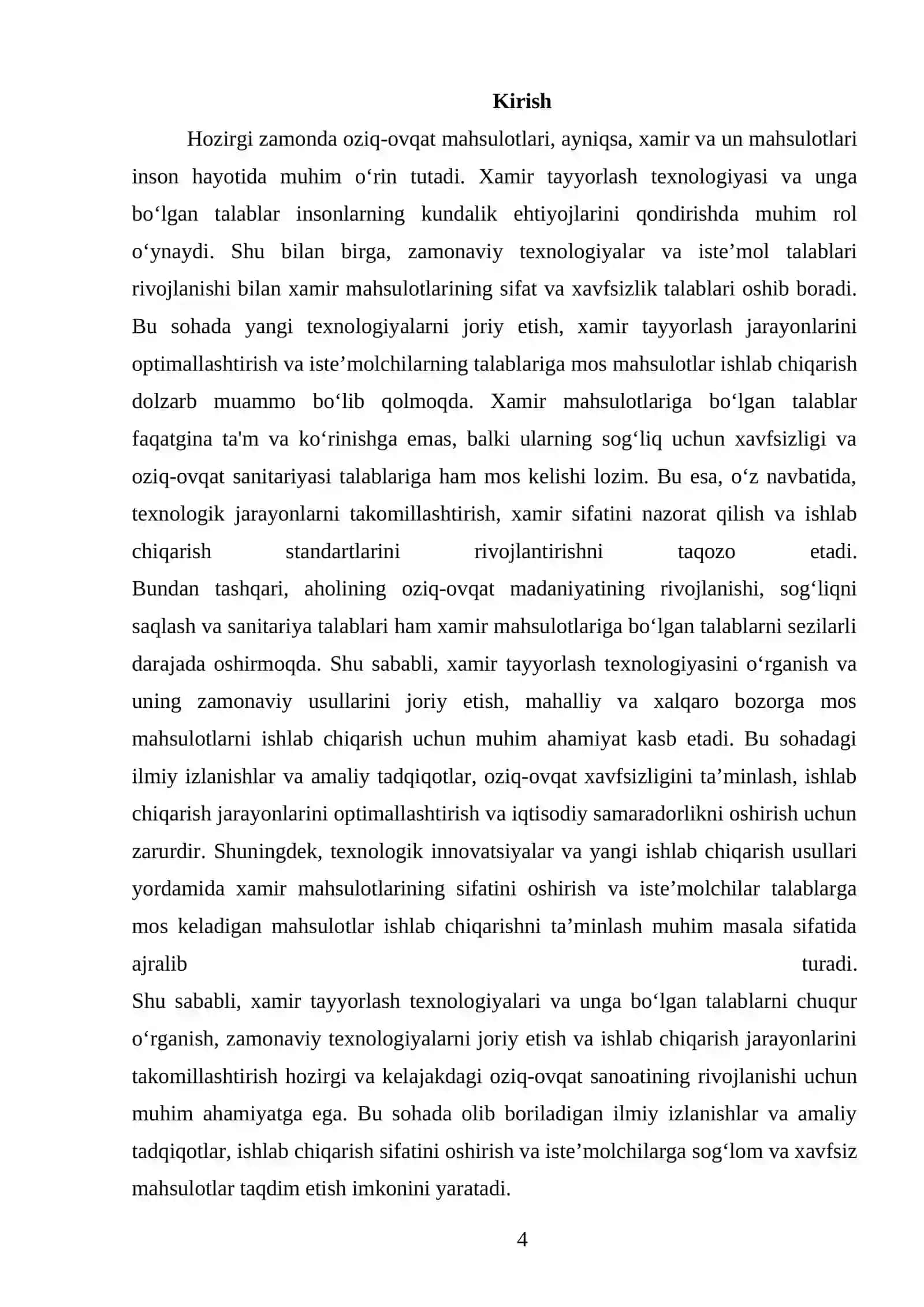 OVQATLANISH MAHSULOTLARI ISHLAB CHIQARISH TEXNOLOGIYASI FANIDAN TAYYORLAGAN KURS ISHI 4