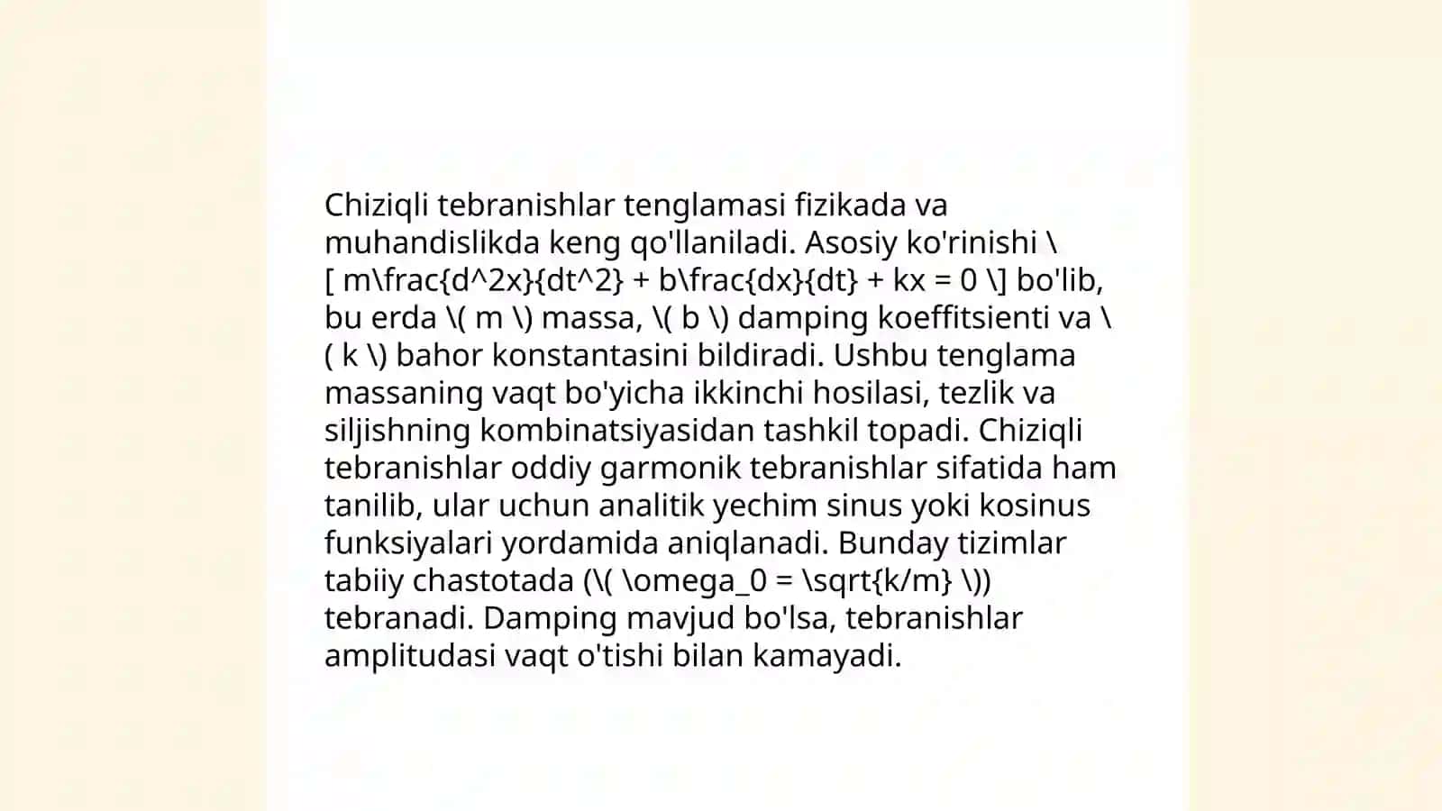 Mexanik tebranishlar tenglamasi. Rezonans hodisasi 4