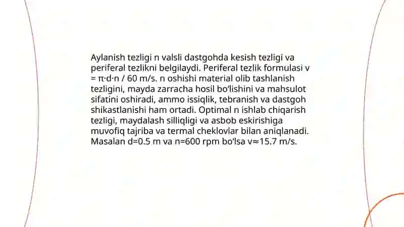 Sayqallash va un tortishdagi valli dastgohning texnologik parametrlari 4