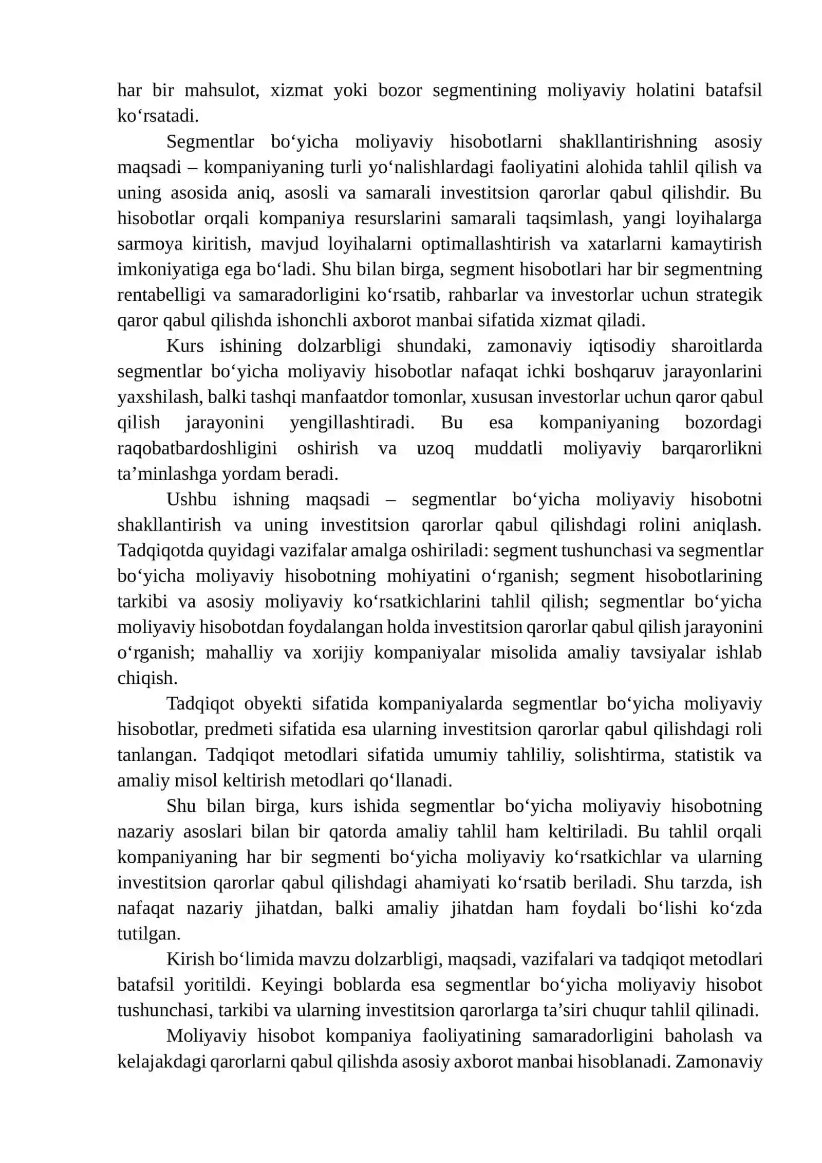 SEGMENTLAR BO'YICHA MOLIYAVIY HISOBOTNI SHAKLLANTIRISHNI INVESTDION QARORLAR QABUL QILISHDAGI ROLI 4