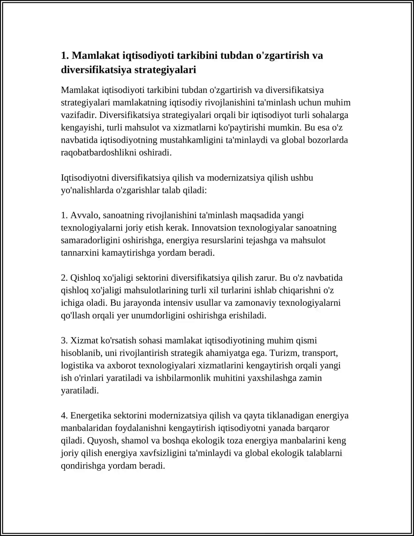 Mamlakat iqtisodiyoti tarkibini tubdan o'zgartirish va diversifikatsiya strategiyalari 4