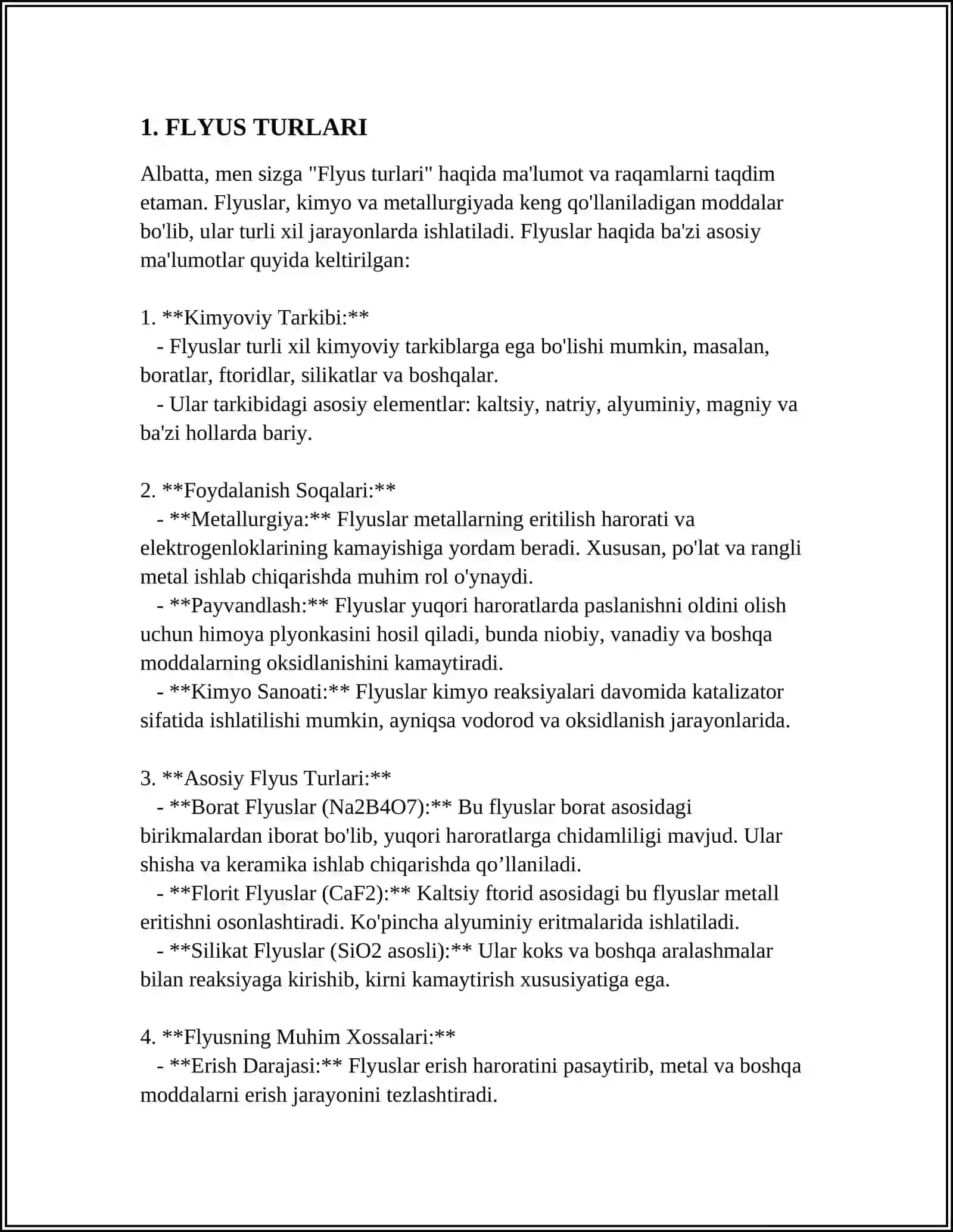 FLYUS TURLARI VA ULARGA QO'YILAYOTGAN TALABLAR 4