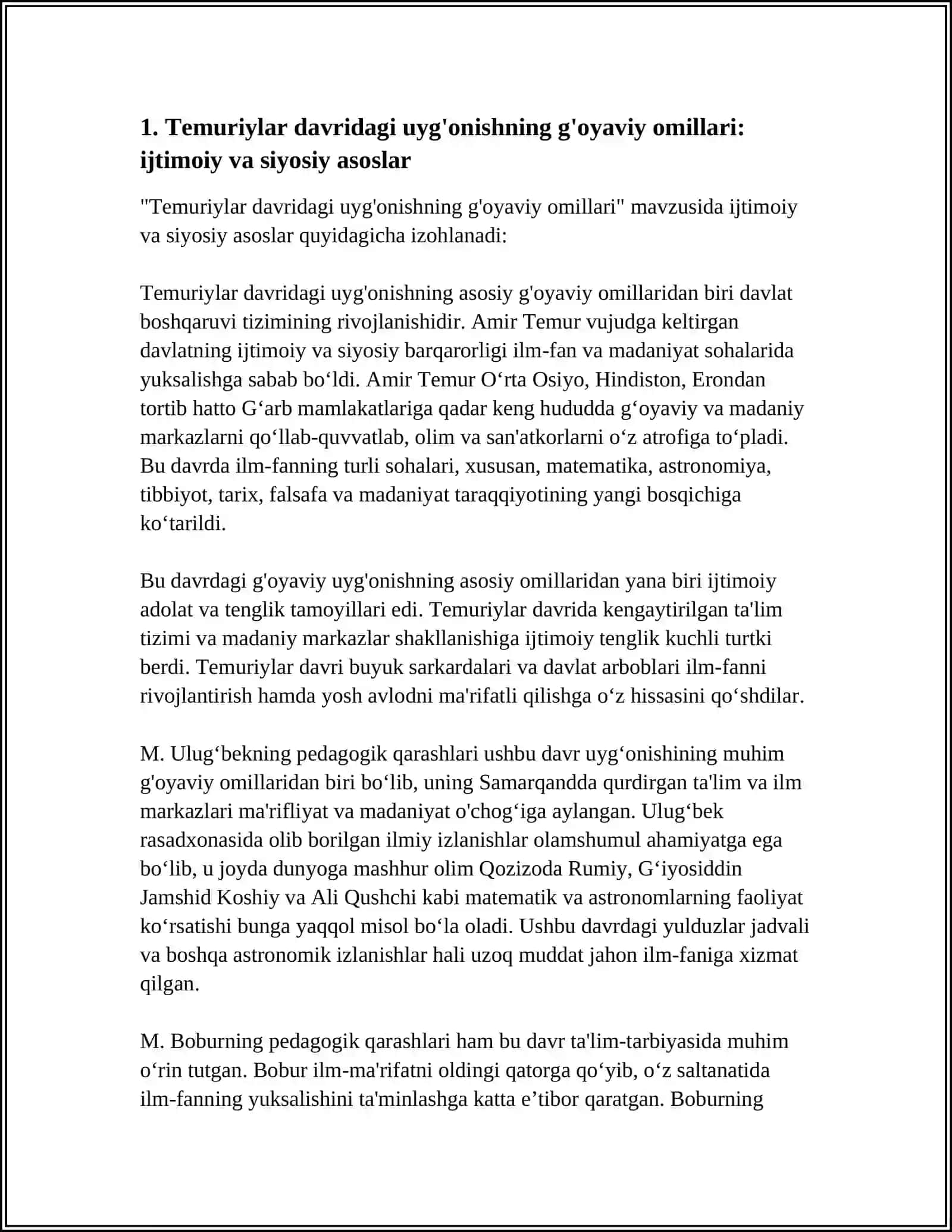 TEMURIYLAR DAVRIDAGI UYG'ONISHNING G'OYAVIY OMILLARI VA TEMURIYZODALARNING TA'LIM-TARBIYAGA QO'SHGAN HISSASI 4