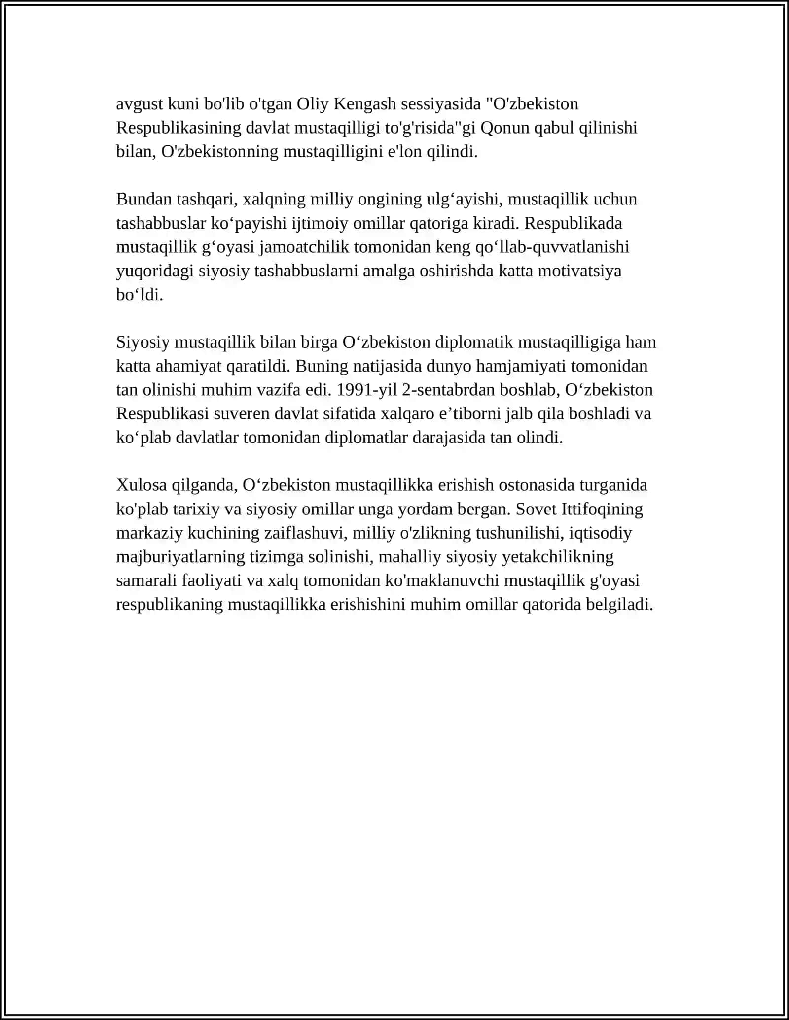O'ZBEKISTON MUSTAQILLIKKA ERISHISH OSTONASIDA 4