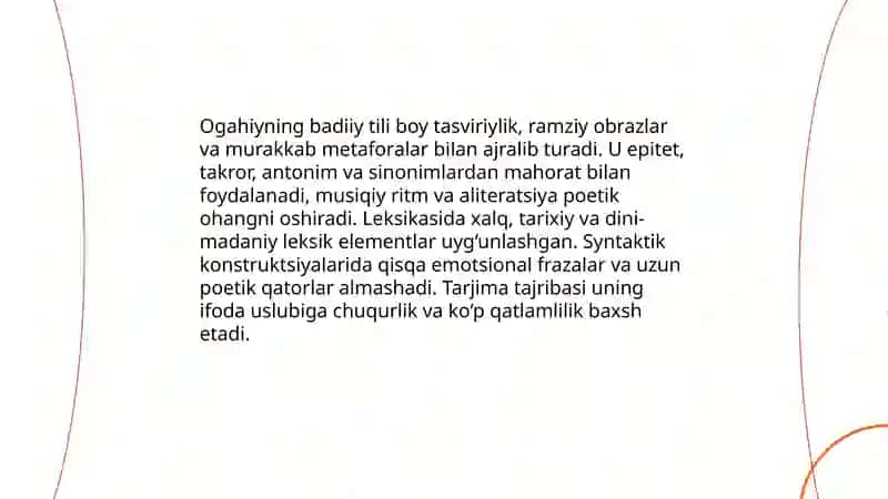 Ogahiyning sheʼriy mahorati, tarixiy va tarjima asarlari 4