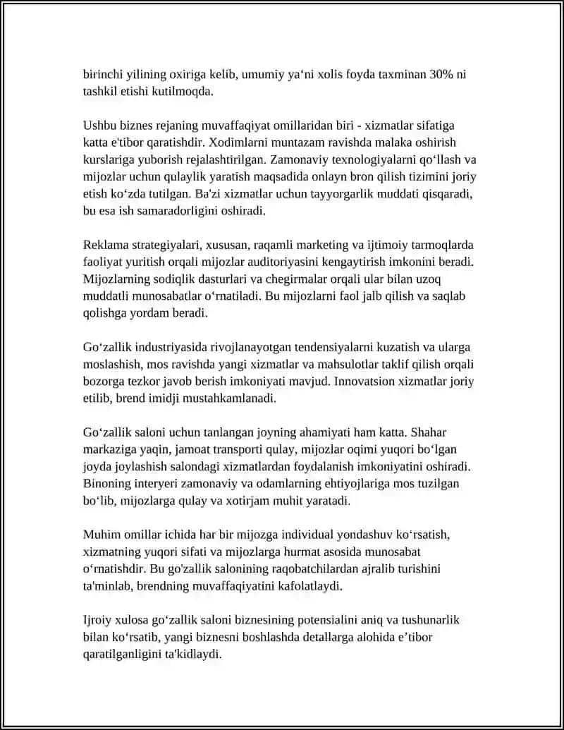 MENGA GOZALLIK SALONI BOYICHA BIZNES REJA 4