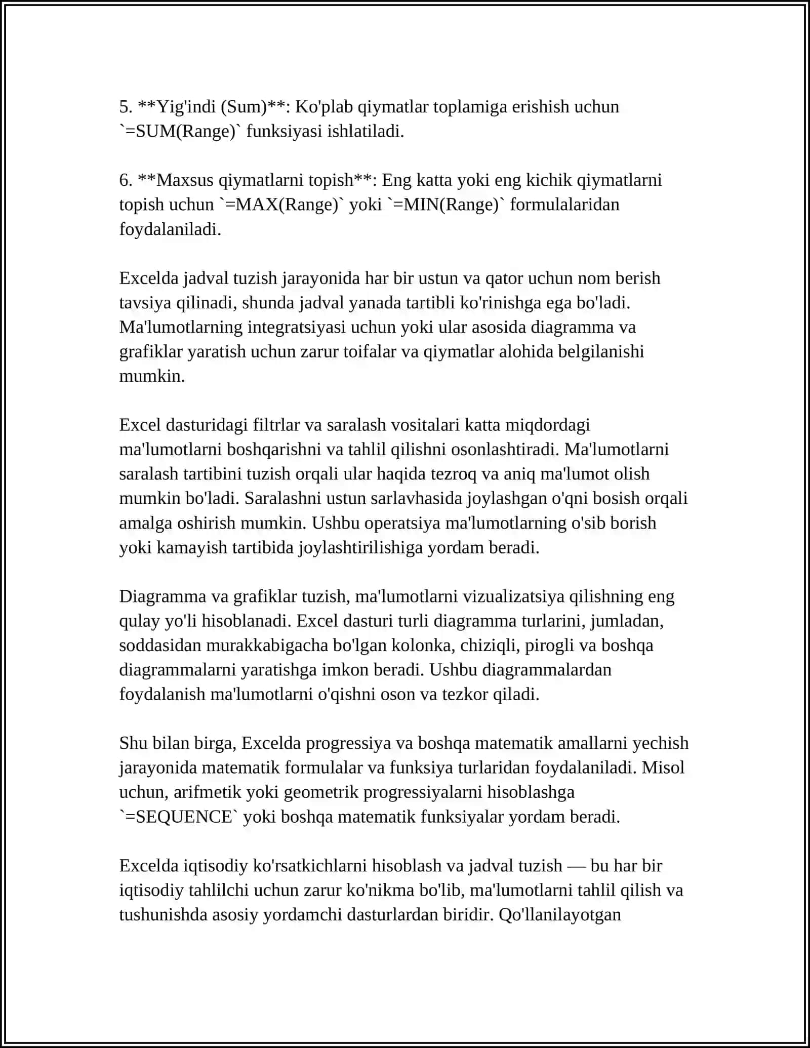EXCEL DASTURIDA IQTISODIY MASALALARNI YECHISH. EXCEL DASTURIDA MATEMTIK MASALALARNI YECHISH. PROGRESSIYA. SARALASH AMALI 4