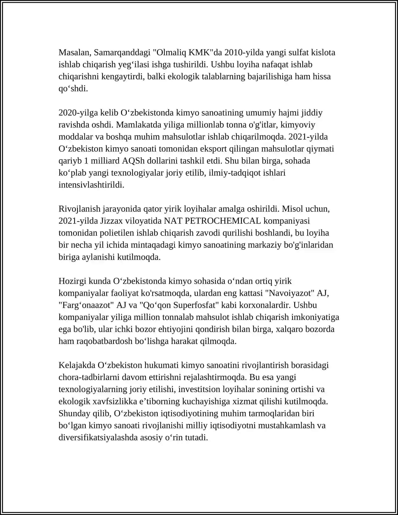 Oʻzbekistonda kimyo sanoatining rivojlanish tarixi 4