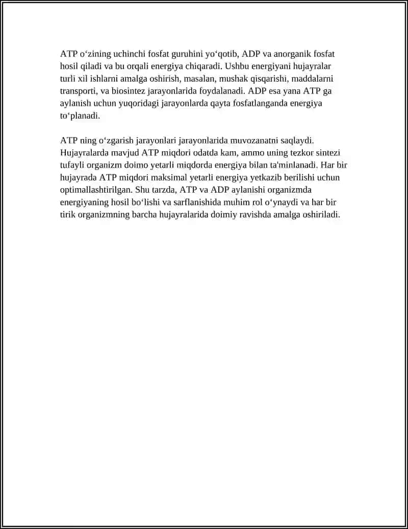 METABOLIZM JARAYONIDA ENERGIYA HOSIL BOLISHI VA SARFLANISHIGA OID MA'LUMOTLAR 4