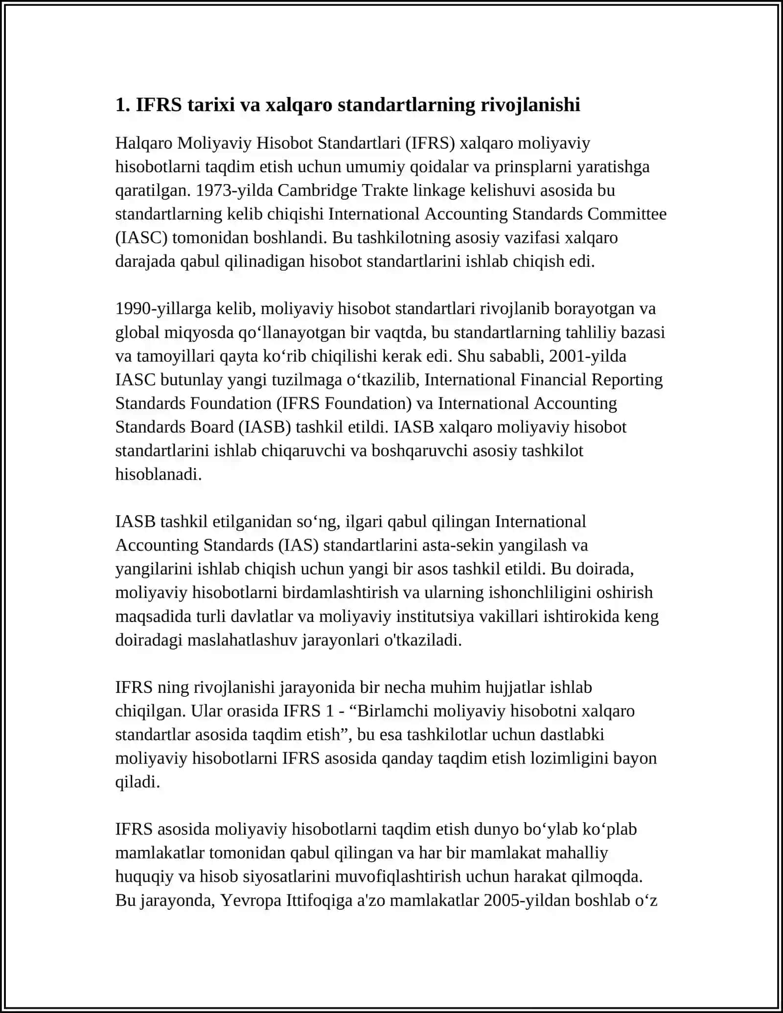 MOLIYAVIY HISOBOTLARNI TAQDIM ETISHNING XALQARO STANDARTLARI VA ULARNI AMALIYOTGA JORIY ETISH MUAMMOLARI 4