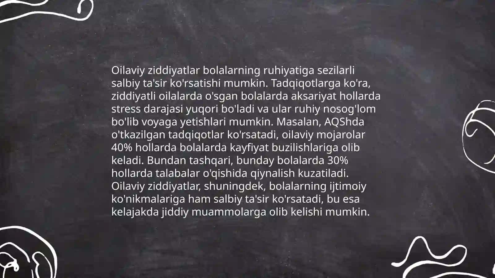 Oilaviy ziddiyatlarning er xotin va farzandlar taqdiriga tasiri 4