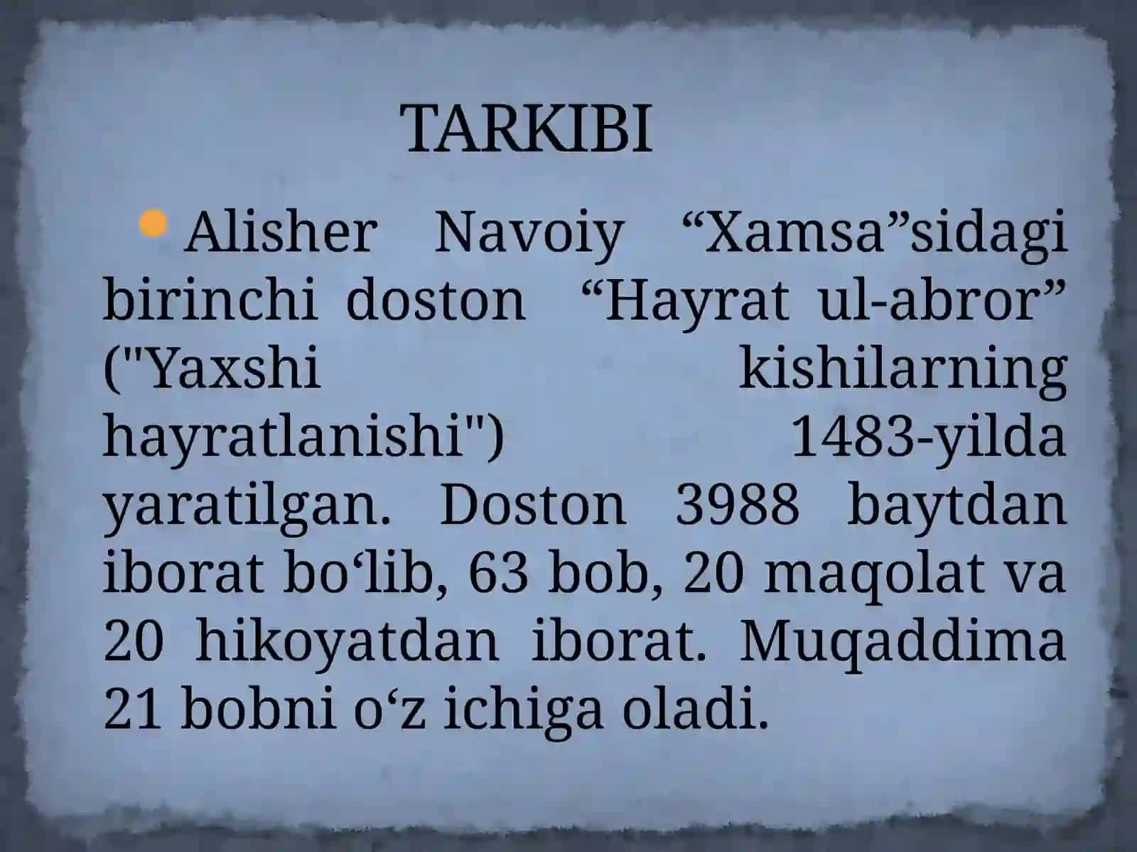 Alisher Navoiy“Xamsa” - “Hayrat-ul abror” 4
