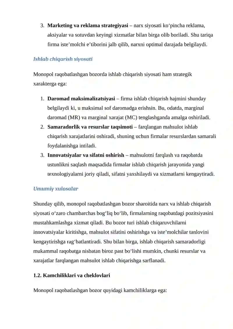 MONOPOL RAQOBATLASHGAN BOZORNING XUSUSIYATLARI 4