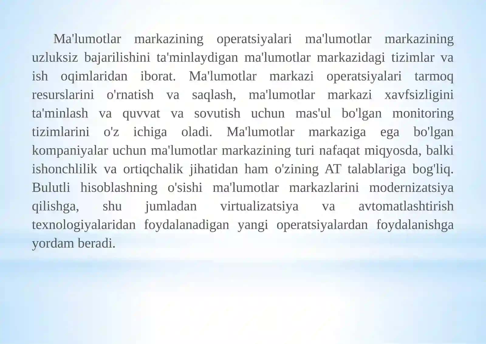 Ma’lumotlarni qayta ishlash markazlariniishjarayonini tahlil qilish 4