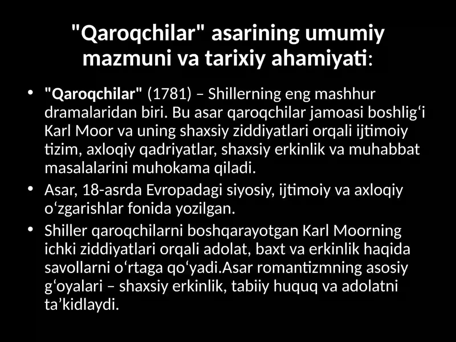 Fridrix Shillerning “Qaroqchilar” asarida tragik obrazlar 4