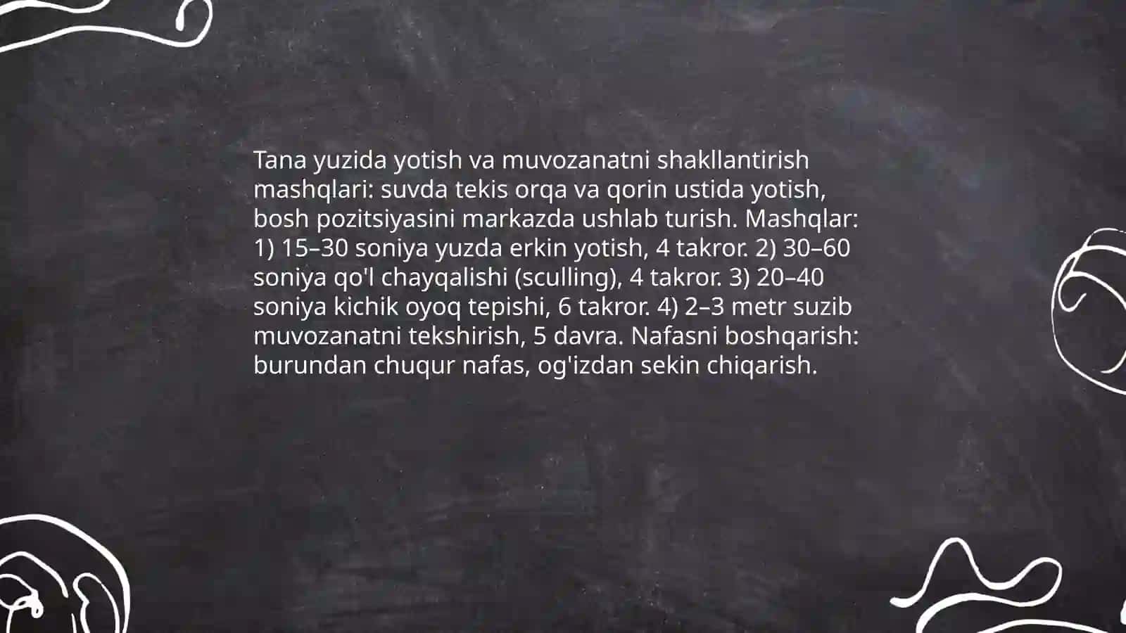 Suzishning usullarini o'rgatish va o'zlashtirish bo'yicha tayyorlov mashqlari 4