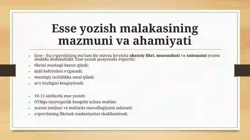 Esse yozish malakasini rivojlantrish 4