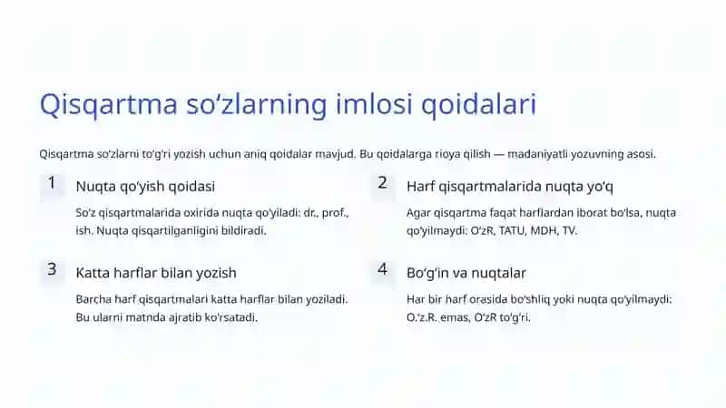 Qisqartma soʻzlar: Tilimizning Tez va Qulay Qismlari 4