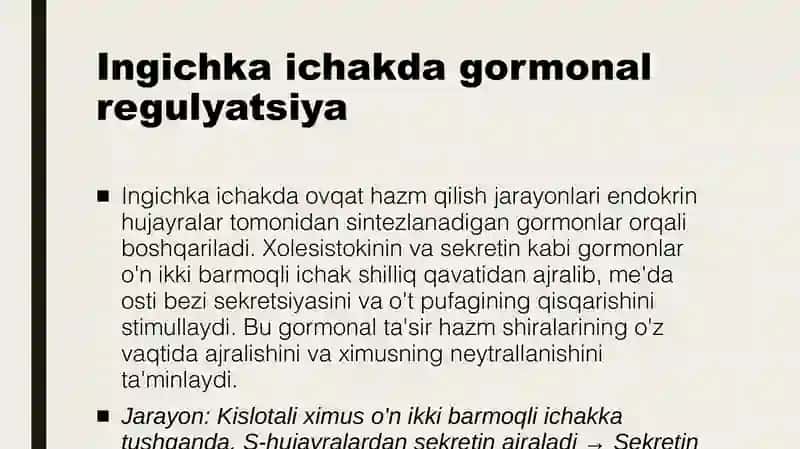 Odam va xayvonlar ingichka va yo'g'on ichagida ovqat hazm bo'lishini o'ziga xosligi 4