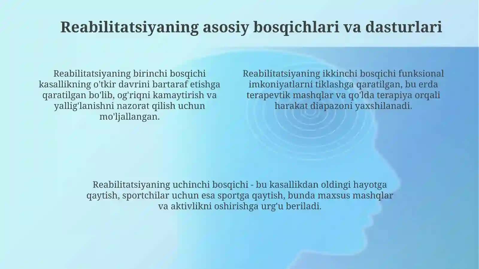 Fizioterapevtik muolajalar uqalash, davo fizkulturasi. Kasallikdan soʻng reablitatsiya 4
