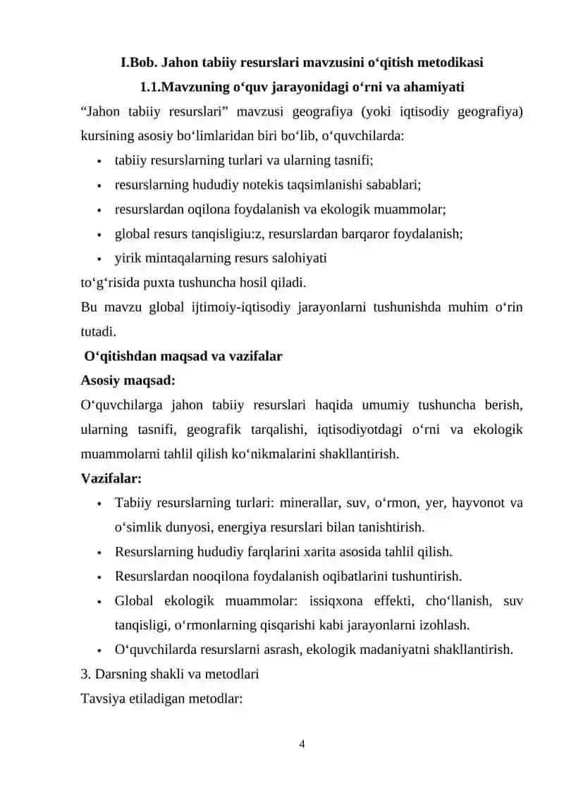 JAHON TABIIY RESURSLARI MAVZUSINI O’QITISH METODIKASI 4