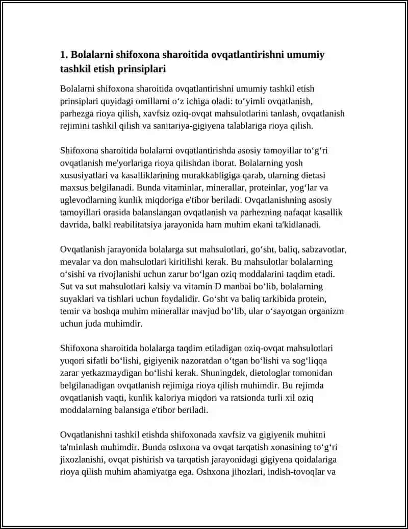 Bolalarni Shifoxona Sharoitida Ovqatlantirish Referat 4