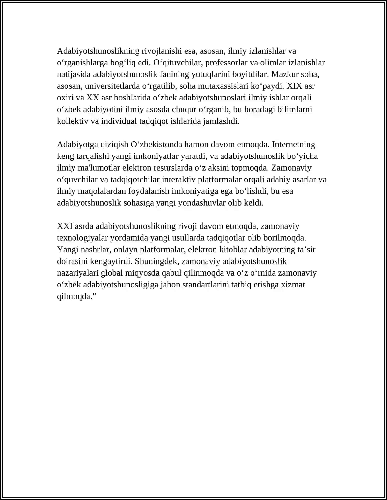 BADIIY ADABIYOTLAR VA ADABIYOTSHUNOSLIK BO‘YICHA NASHRLARNING OQIMI VA TURLARI 4