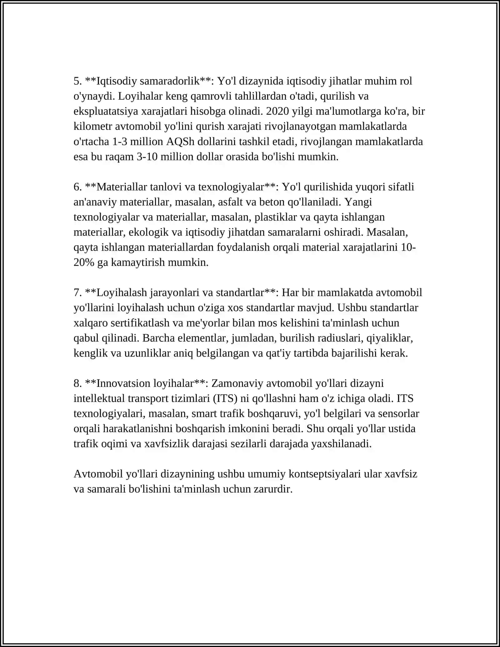 AVTOMOBIL YO'LLARINI XUDUDIY ARXITIKTURA-BADIIY TUZILISHINI SHAKILLANTIRISH VA AMALGA OSHIRISH 4