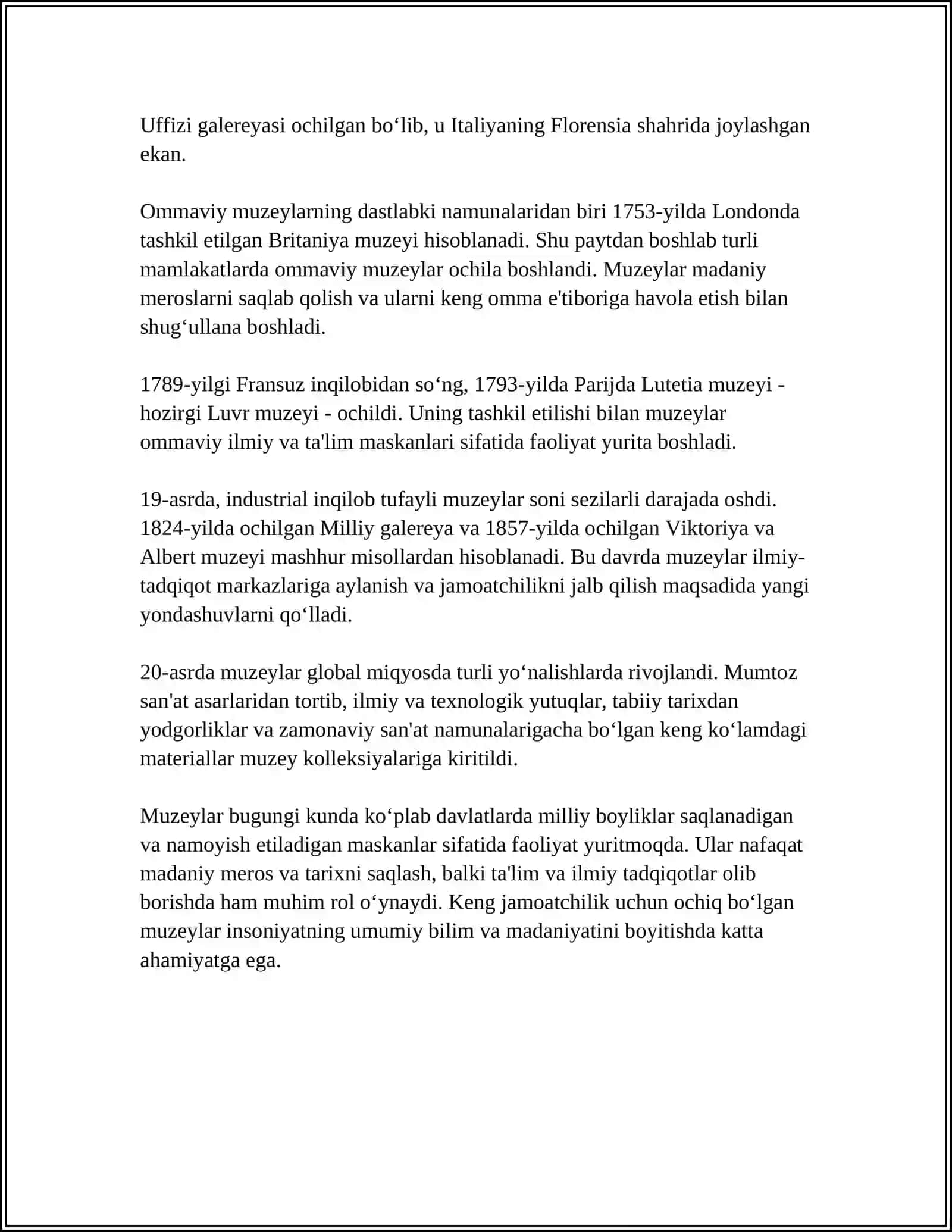 MUZEYLAR ÓTMISH VA KELAJAK ÓRTASIDAGI KÓPRIK 4