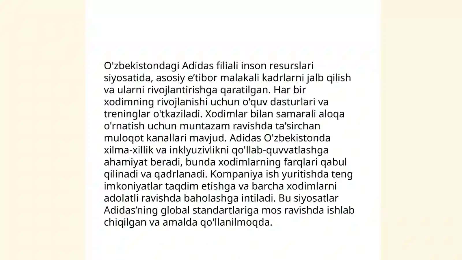 Inson resurslarini boshqarishning xorijiy tajribalari va undan O'zbekistonda ijodiy foydalanish imkoniyatlari (Adidas kompaniyasi misolida) 4