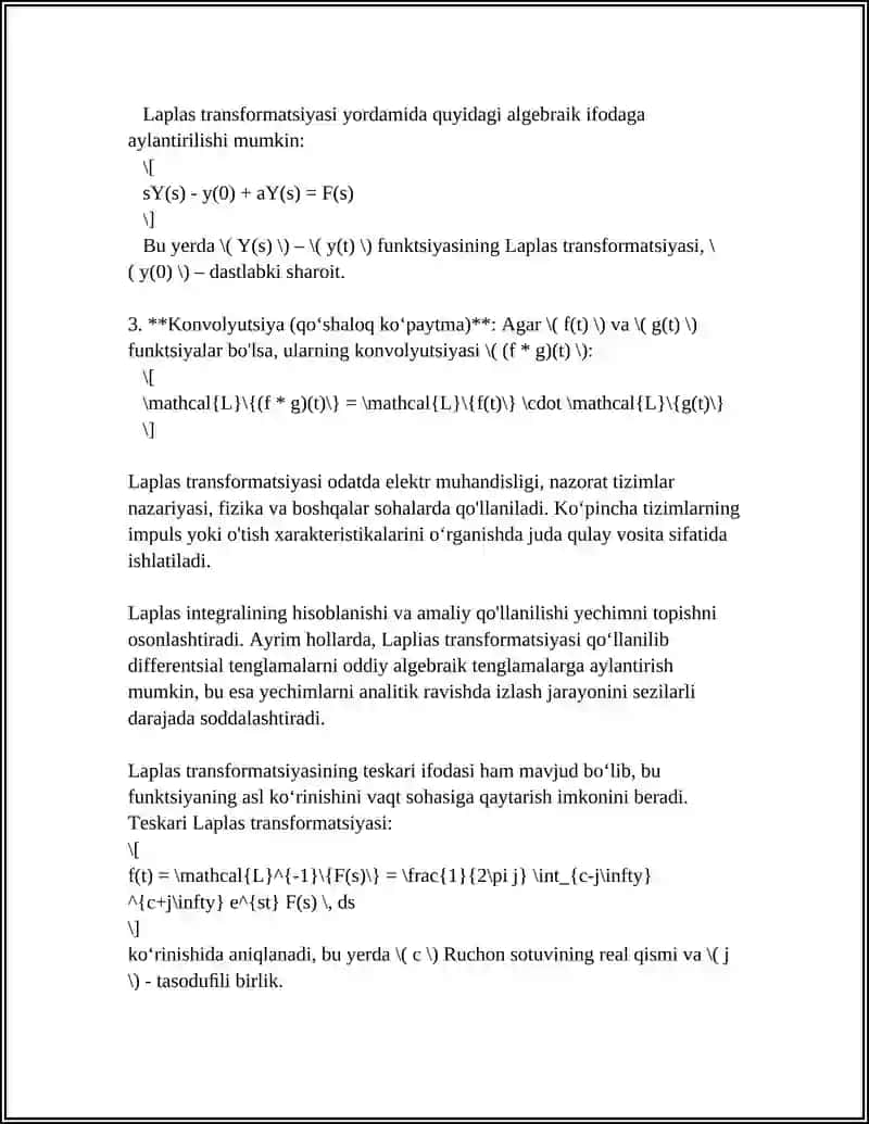 LAPLAS INTEGRALI VA UNI HISOBLASH 4
