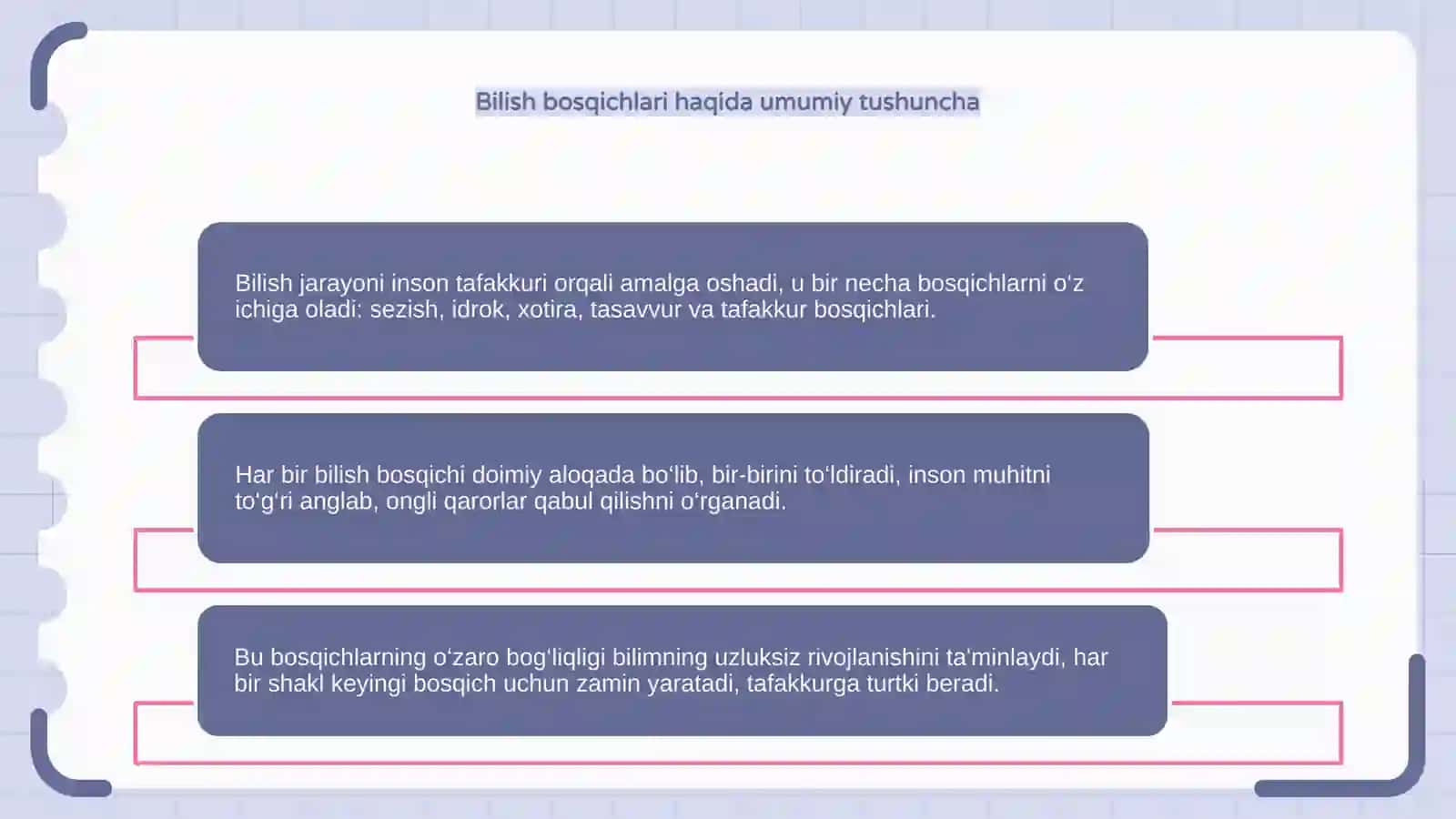 Bilish bosqichlari va shakllari, ularning o'zaro bog'liqligi 4