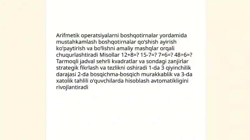 Boshqotirnalar orqali hisoblash asoslarini o'rgatish metodikasi 4