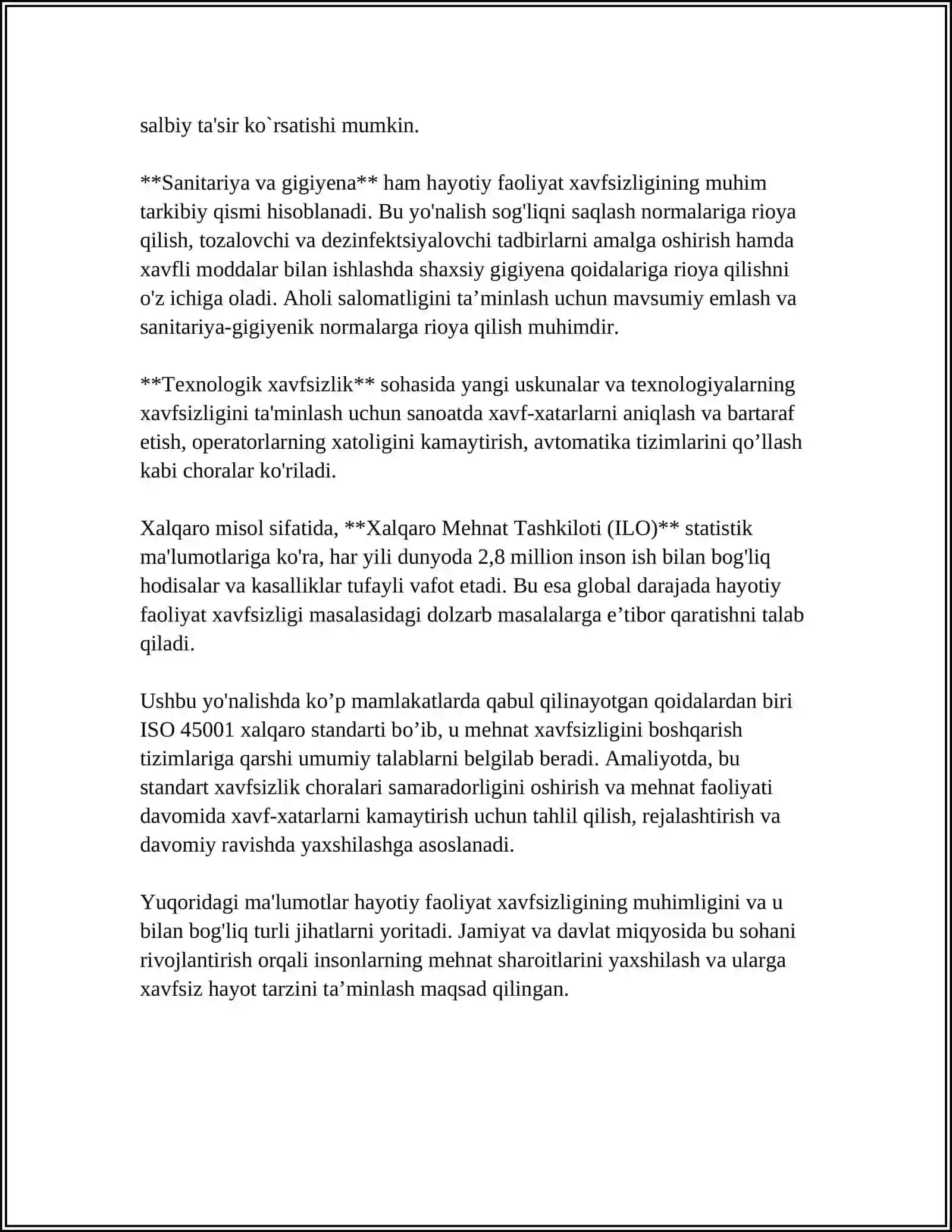 HAYOTM FAOLIYATI XAVFSIZLIGINI TAMINLASHGA OID XALQARO TAJRIBA VA IZLANISHLAR TAXLILI 4