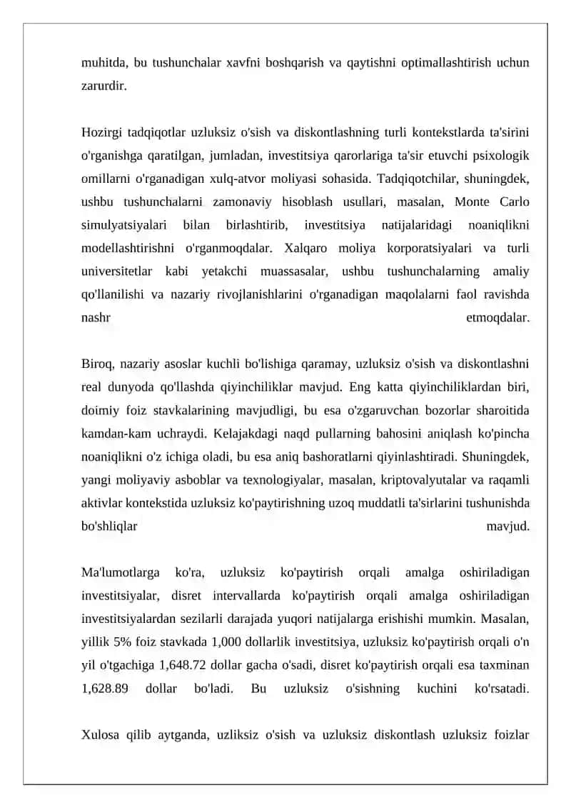 Uzliksiz o'sish va uzluksiz diskontlash uzluksiz foizlar 4