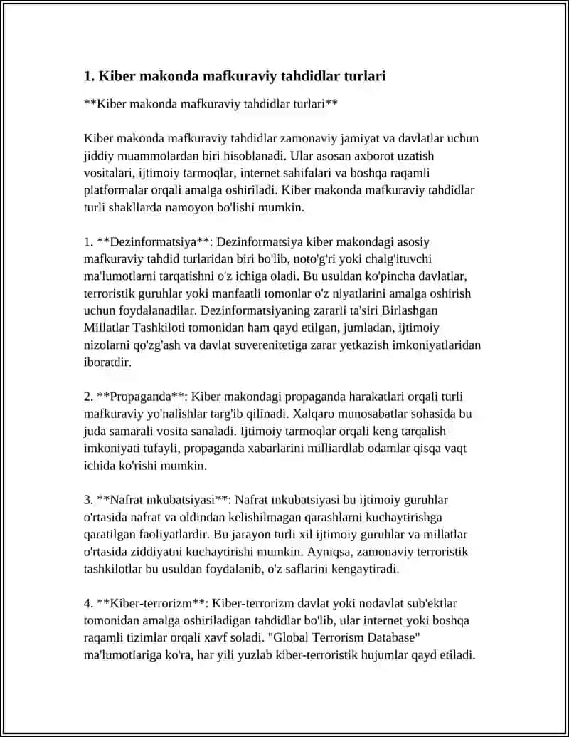 Kiber makonda mafkuraviy tahdidlar turlari 4