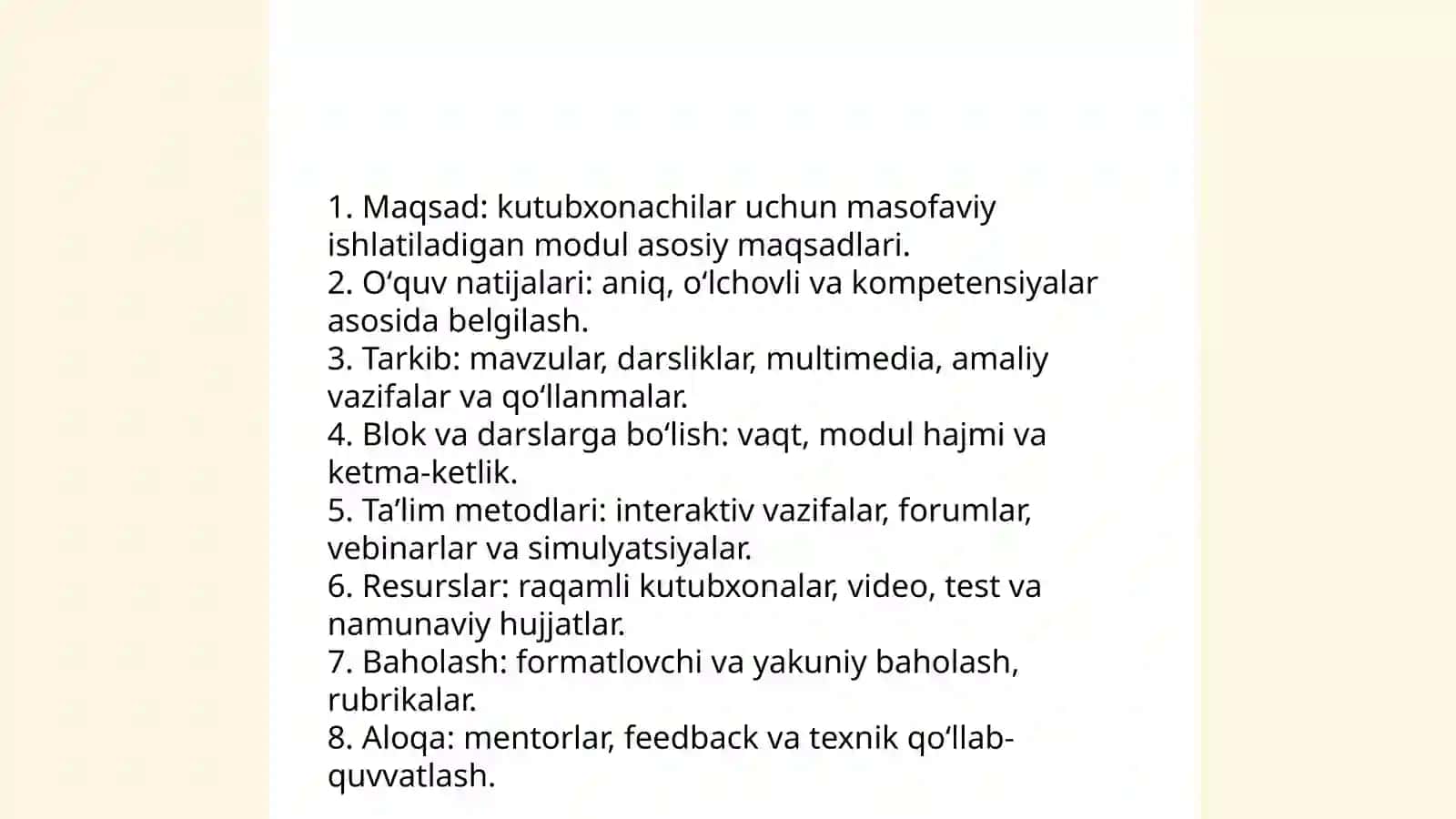 Modul tizimi asosida kutubxonachilarni masofadan oʻqitish 4