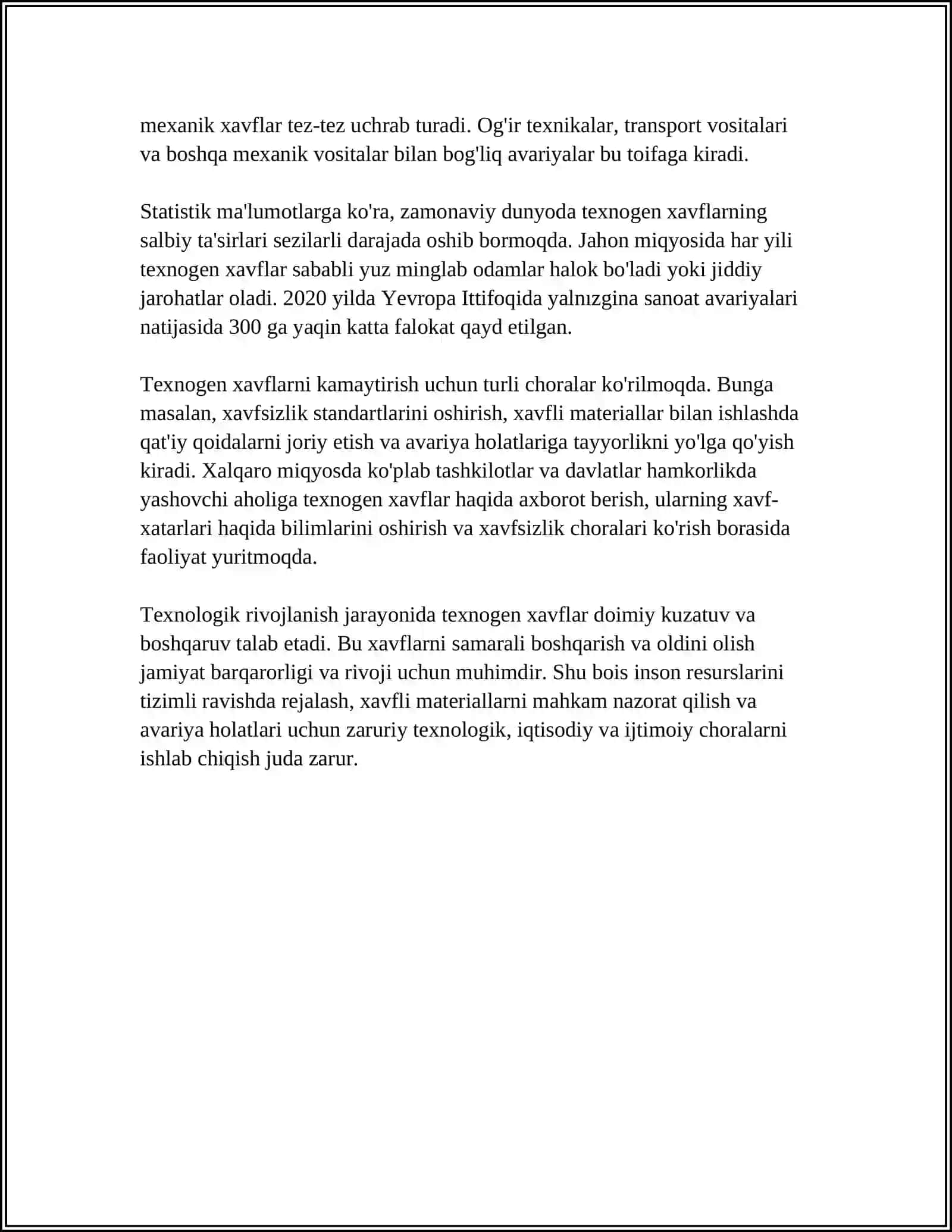 MUSTAQIL ISH Mavzu: TEXNOGEN XAVF YUQORI BOLGAN DAVLAT KADASTRI 4