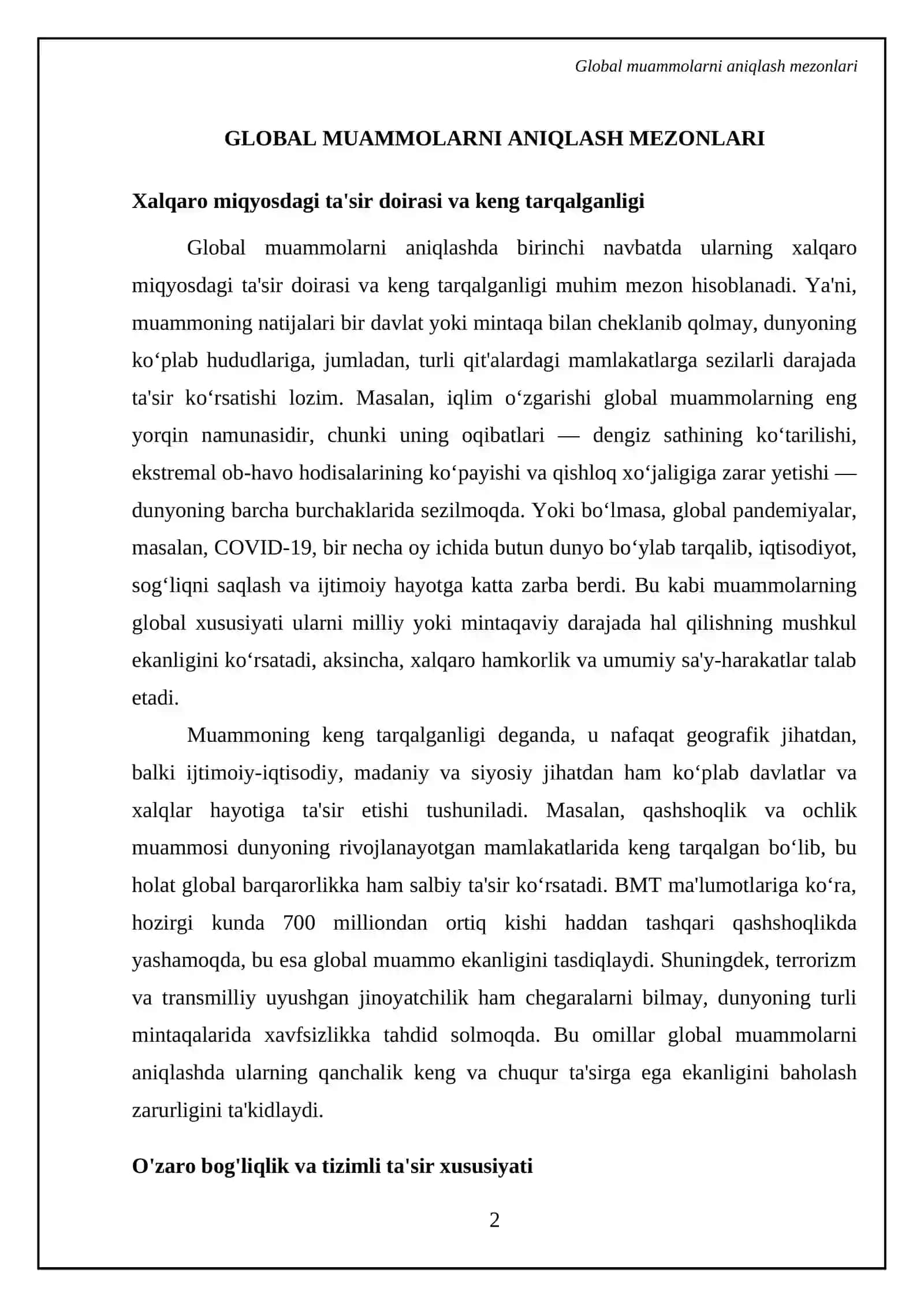 Global muammolarning mezonlari va darajalari 4