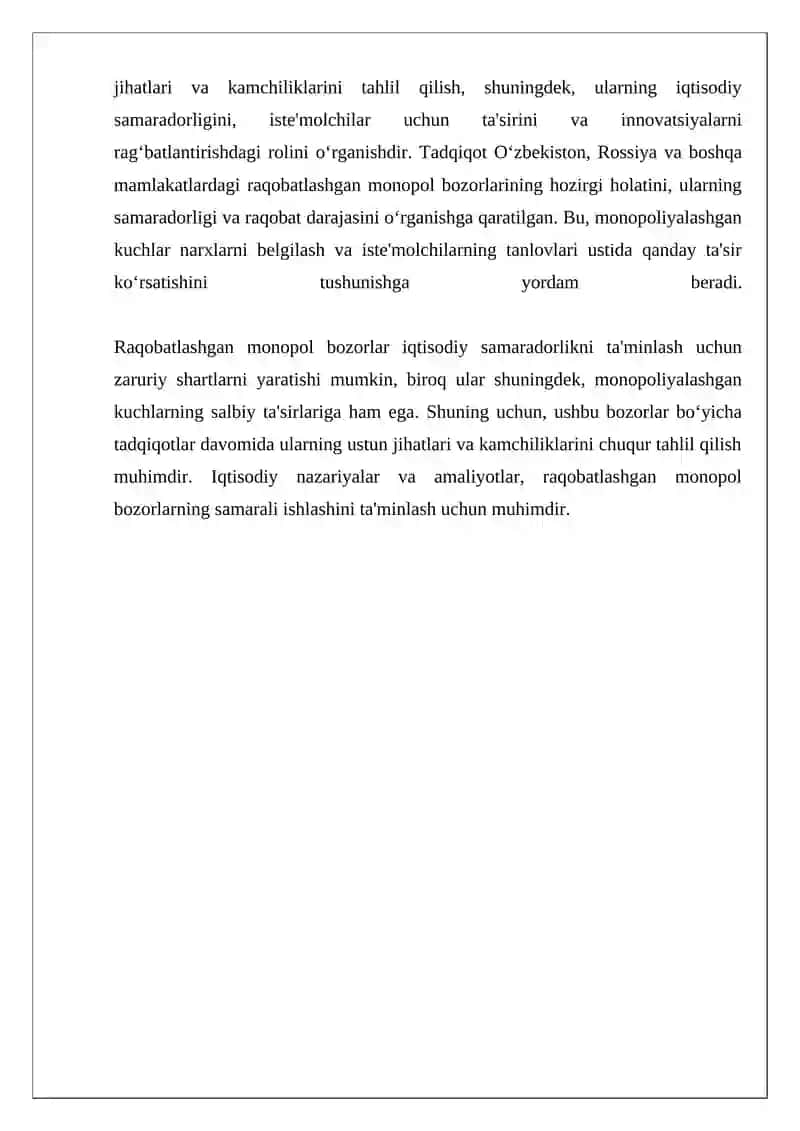 Raqobatlashgan Monopol Bozor Ustun Jihatlari va Kamchiliklari 4