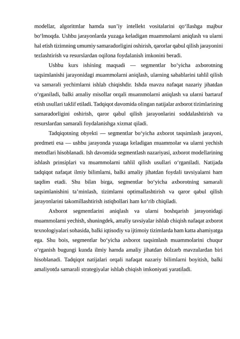 SEGMENTLAR BO'YICHA AXBOROTLARNING TAQSIMLANISHI MUAMMOLARI 4