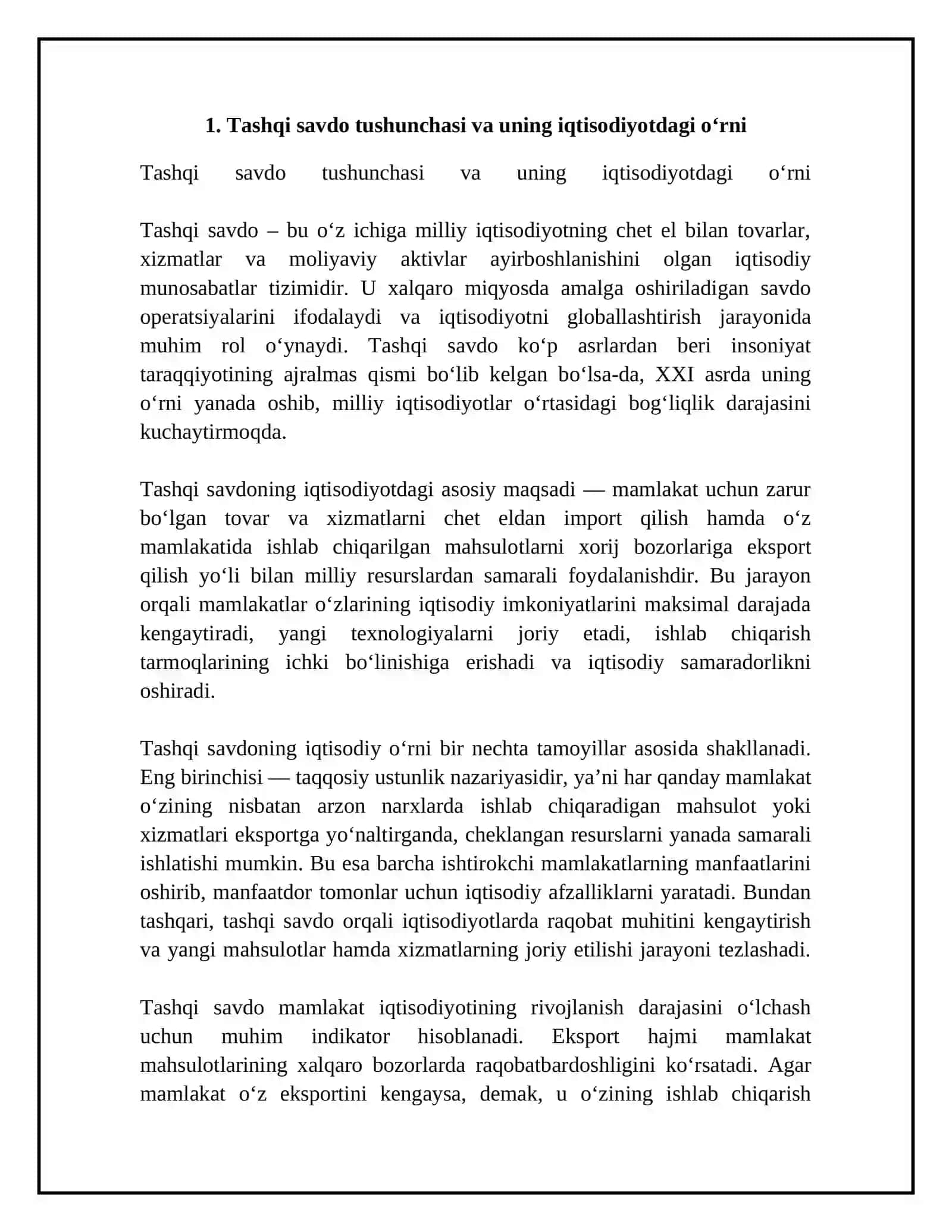Tashqi savdo tarkibini takomillashtirish va diversifikatsiyalash yo’llari 4