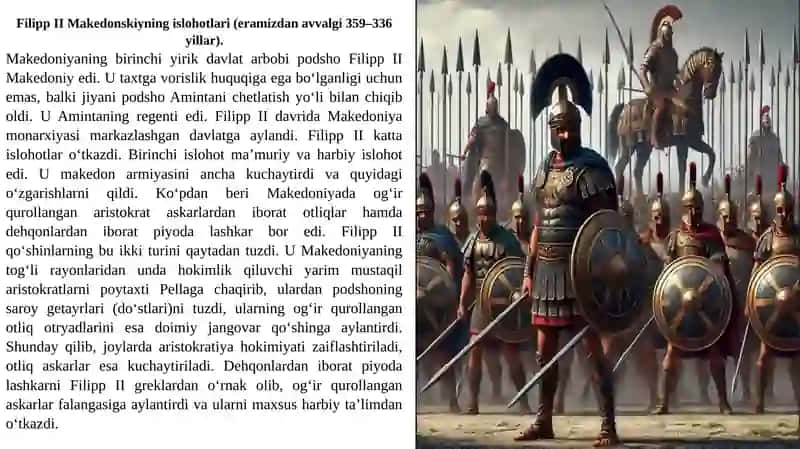 MAKEDONIYANING YUKSALISHI.YUNONISTONDA MAKEDON HUKMRONLIGINING O‘RNATILISHI 4