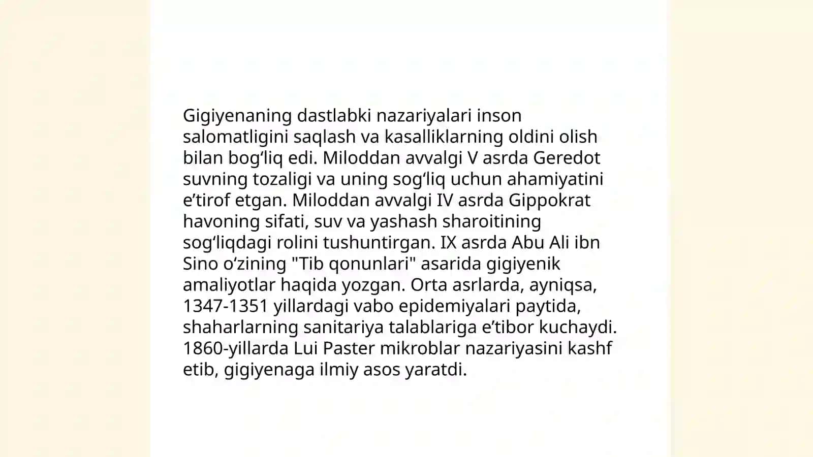 Gigiyenaning qadimgi davrda shakllanishi 19 20 asrlardagi taraqqiyoti 4